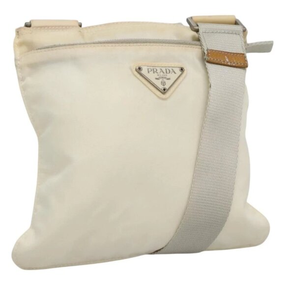 PRADA Shoulder Bag Nylon White Silver Auth hk2216 - Picture 1 of 15
